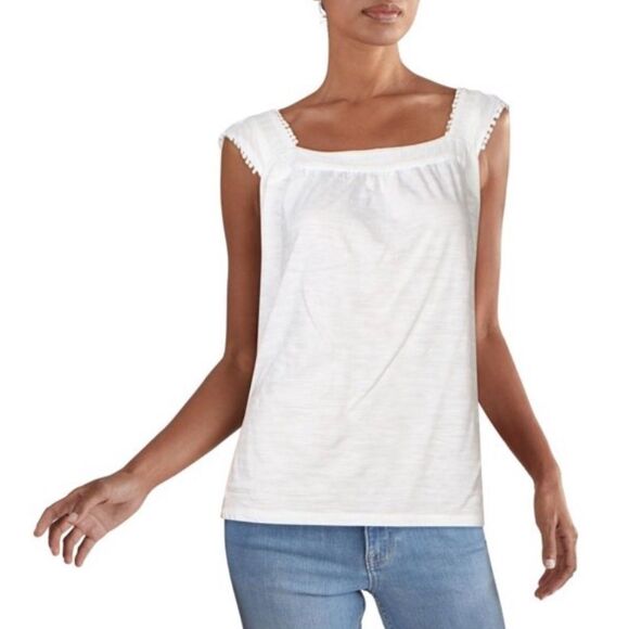 😊3/$30 NWT Style & Co. Womens Eyelet & Picot Square Neck Tank Top White Sz S - Picture 3 of 13